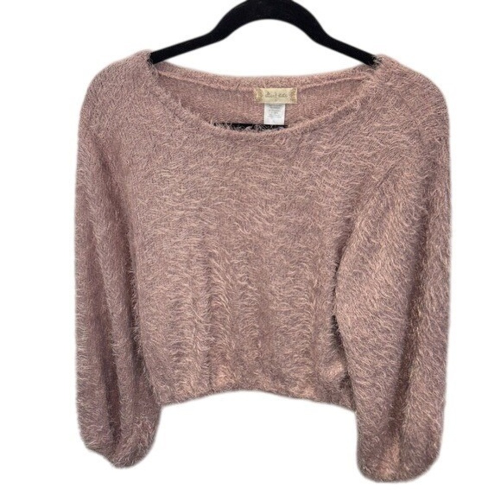Altar'd State Fuzzy Crop Top Sweater Long‎ Sleeve Blush Pink Size L